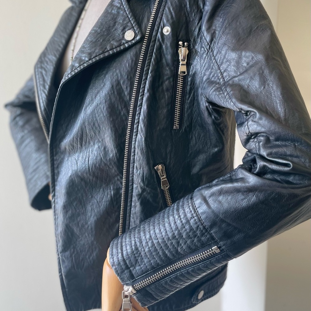 BDG Black Leather Biker Jacket, Zippers - M